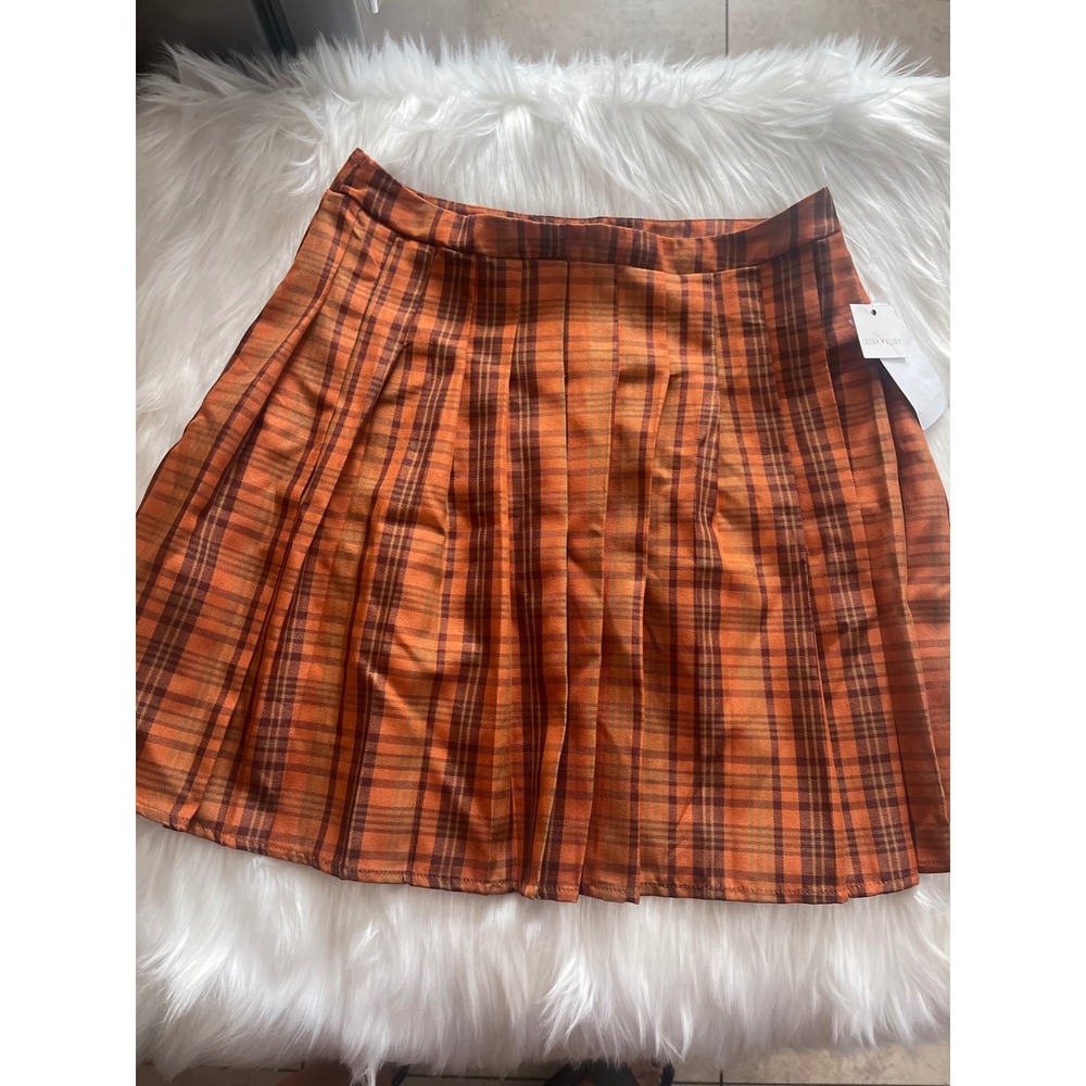 Ultra Flirt  Women's Juniors Size XL  Brown Orange Plaid A - Line Skirt New